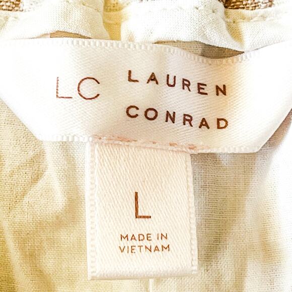 Lauren Conrad Linen Blend Cropped High Rise Pants - Tan White Stripe, Size L - Picture 5 of 8